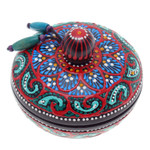 Wood decorative box, 'Floral Marvel in Green' - Traditional Thai Mango Wood Decorative Box in Red and Green