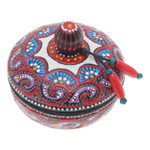 Wood decorative box, 'Floral Marvel in Purple' - Traditional Thai Mango Wood Decorative Box in Red and Purple