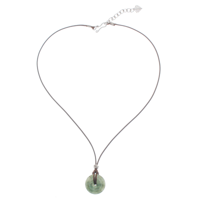 Jade pendant necklace, 'Noble Core' - Silver and Natural Jade Pendant Necklace from Thailand