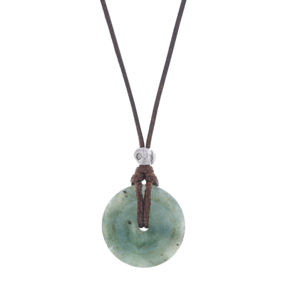 Jade pendant necklace, 'Noble Core' - Silver and Natural Jade Pendant Necklace from Thailand