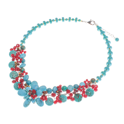 Halskette aus Howlith und Glasperlen - Halskette aus floralem Howlith und Glasperlen aus Thailand