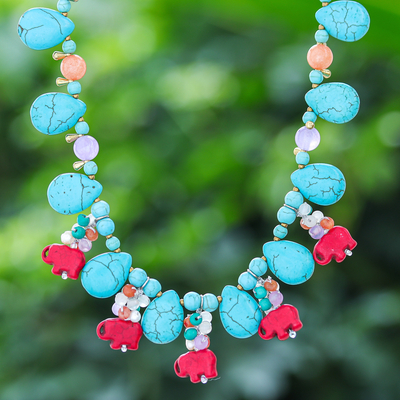 Blue & Orange Necklace, multi strand jewelry, big beaded chunky statem –  Polka Dot Drawer