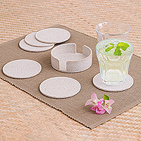 Recycled rice husk bio-composite coasters, 'Modern Alabaster' (set of 6) - Set of 6 Alabaster Recycled Rice Husk Bio-Composite Coasters