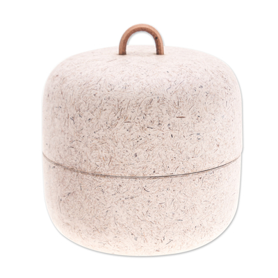 Recycled coconut fiber biocomposite decorative box, 'Jasmine in Natural Ivory' - Ivory Decorative Box Made from Upcycled Biocomposite