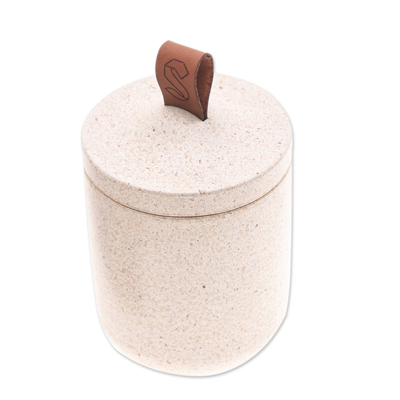 Recycled rice husk bio-composite jar, 'Natural Tagine' - Ivory Jar Made from A Bio-Composite with Recycled Rice Husks