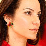 Quartz and serpentine beaded clip-on earrings, 'Summer Petals' - Red and Green Floral Quartz and Serpentine Clip-On Earrings