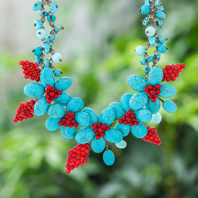 Teal Amaya Flower Statement Necklace – Sylca Designs