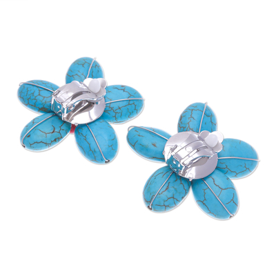 Howlite and glass beaded clip-on earrings, 'Summer Blossoming' - Floral Howlite and Glass Beaded Clip-On Earrings