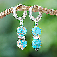 Turquoise beaded dangle earrings, 'Shining Peace'