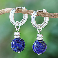 Pendientes de aro de lapislázuli, 'Shining Allure' - Pendientes de aro de plata de ley con piedras de lapislázuli