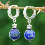 Lapis lazuli hoop earrings, 'Shining Allure' - Sterling Silver Hoop Earrings with Lapis Lazuli Stones