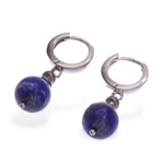 Lapis lazuli hoop earrings, 'Shining Allure' - Sterling Silver Hoop Earrings with Lapis Lazuli Stones