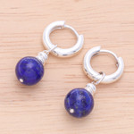 Lapis lazuli hoop earrings, 'Shining Allure' - Sterling Silver Hoop Earrings with Lapis Lazuli Stones