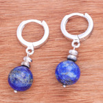 Lapis lazuli hoop earrings, 'Shining Allure' - Sterling Silver Hoop Earrings with Lapis Lazuli Stones
