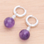 Amethyst hoop earrings, 'Shining Splendor' - Sterling Silver Hoop Earrings with Dangling Amethyst Stones (image 2b) thumbail