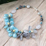 Multi-gemstone beaded necklace, 'Ice Spring' - Floral Multi-Gemstone Beaded Statement Necklace in Blue