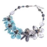 Multi-gemstone beaded necklace, 'Ice Spring' - Floral Multi-Gemstone Beaded Statement Necklace in Blue