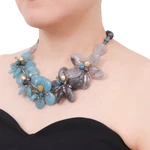 Multi-gemstone beaded necklace, 'Ice Spring' - Floral Multi-Gemstone Beaded Statement Necklace in Blue