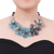Multi-gemstone beaded necklace, 'Ice Spring' - Floral Multi-Gemstone Beaded Statement Necklace in Blue