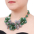 Collar de cuentas de cuarzo y perlas cultivadas - Collar llamativo de cuarzo floral y perlas cultivadas en verde