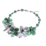 Quartz and cultured pearl beaded necklace, 'Nature Spring' - Floral Quartz and Cultured Pearl Statement Necklace in Green