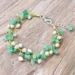 Aventurine and cultured pearl beaded strand bracelet, 'Cascade in Mint' - Handmade Aventurine and White Pearl Beaded Strand Bracelet