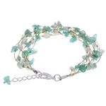 Aventurine and cultured pearl beaded strand bracelet, 'Cascade in Mint' - Handmade Aventurine and White Pearl Beaded Strand Bracelet
