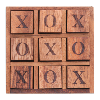 Holzspiel - Handgefertigtes geometrisches 9-teiliges Tic-Tac-Toe-Spiel aus Regenbaumholz