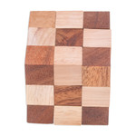 Wood snake cube, 'Logic Squares' - Handcrafted Natural Brown Raintree and Rubberwood Snake Cube