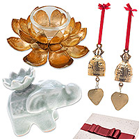 Curated gift set, 'Tranquil Meditation' - Bell Ornaments Incense and Tealight Holders Curated Gift Set