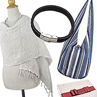 Set de regalo seleccionado, 'Modern Breeze' - Set de regalo seleccionado de 3 artículos con bufanda, bolso hobo y pulsera