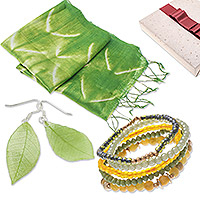 Curated gift set, 'Lively Lime' - Curated Gift Set of Scarf Earrings & Five Bracelets in Green