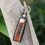 Handcrafted Black and Brown Leather Keychain from Thailand, 'A Dark Key to Success'