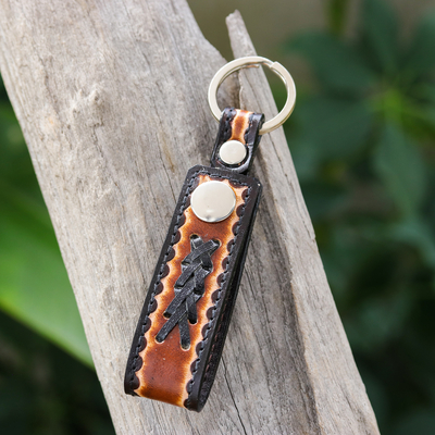 Leather keychain, ' A Dark Key to Success' - Handcrafted Black and Brown Leather Keychain from Thailand