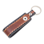 Leather keychain, ' A Dark Key to Success' - Handcrafted Black and Brown Leather Keychain from Thailand