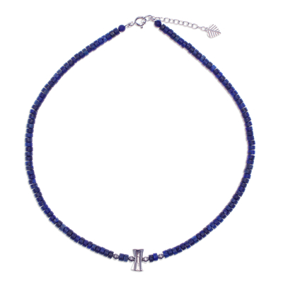 Lapis lazuli beaded necklace, 'Lapis Lazuli Love' - Lapis Lazuli and Karen Silver Beaded Necklace from Thailand