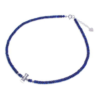 Lapislazuli-Perlenkette - Halskette aus Lapislazuli und Karen-Silberperlen aus Thailand
