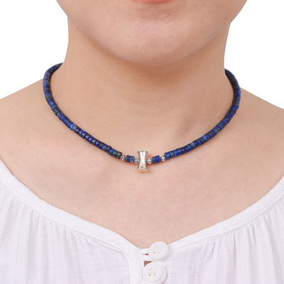Collar con cuentas de lapislázuli - Collar con cuentas de plata de lapislázuli y Karen de Tailandia