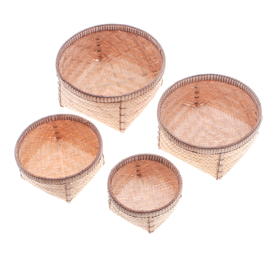 Cestas nido de bambú y ratán (juego de 4) - Juego de 4 cestas nido de bambú y ratán tejidas a mano