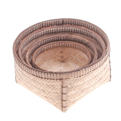 Nistkörbe aus Bambus und Rattan, (4er-Set) - Set aus 4 handgeflochtenen Nistkörben aus Bambus und Rattan