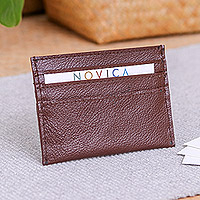 Leather card holder, 'Businessman in Brown' - Lined Brown Leather Card Holder with 1 Pocket and 6 Slots
