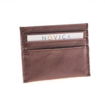 Leather card holder, 'Businessman in Brown' - Lined Brown Leather Card Holder with 1 Pocket and 6 Slots