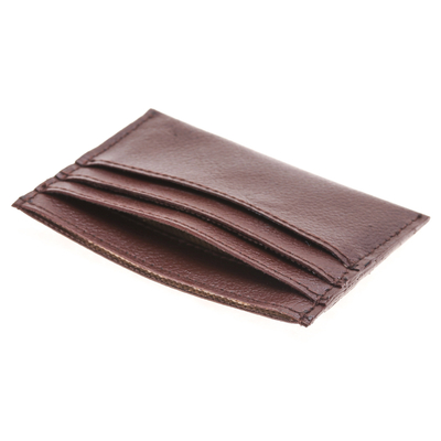 Leather card holder, 'Businessman in Brown' - Lined Brown Leather Card Holder with 1 Pocket and 6 Slots