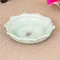 Celadon ceramic dessert bowl, 'Like a Flower' - Handcrafted Green Flower-Shaped Celadon Ceramic Dessert Bowl