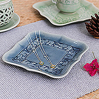 Celadon ceramic catchall, 'Blue Elephant Allure' - Blue Celadon Ceramic Elephant Catchall Handmade in Thailand