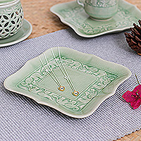 Celadon ceramic catchall, 'Green Elephant Allure' - Celadon Ceramic Elephant Catchall Handcrafted in Thailand