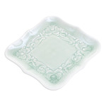 Celadon ceramic catchall, 'Green Allure' - Handmade Green Celadon Ceramic Catchall with Floral Motifs