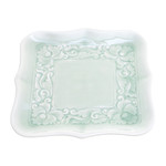 Celadon ceramic catchall, 'Green Allure' - Handmade Green Celadon Ceramic Catchall with Floral Motifs