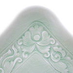 Celadon ceramic catchall, 'Green Allure' - Handmade Green Celadon Ceramic Catchall with Floral Motifs