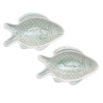 Celadon ceramic snack plates, 'Catch of the Day' (pair) - Pair of Celadon Ceramic Fish-Shaped Snack Plates in Green